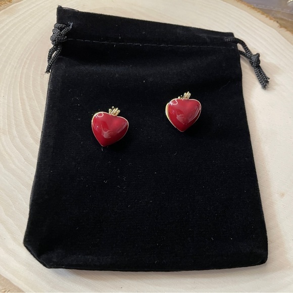 18k Gold Plated Red French Girl Heart Earrings - Picture 3 of 7